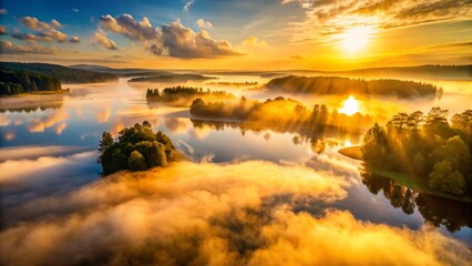 Wall Mural - Serene Sunrise: Misty Lake at Dawn - Breathtaking Landscape Photography