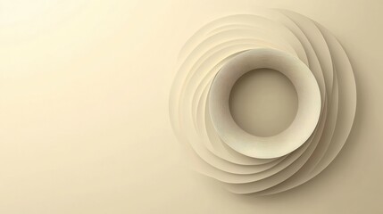 Fototapete - Circular design with layered textures in neutral tones on a minimalist background. Generative AI