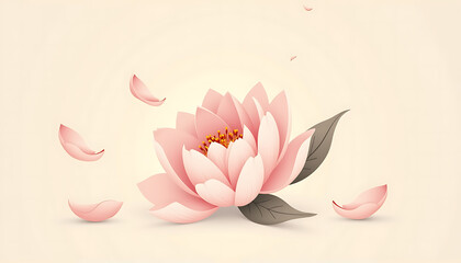 Wall Mural - Pink lotus flower with petals falling against a soft background