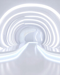 Wall Mural - A bright, modern corridor with a curved design, illuminated by white neon lights.