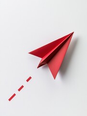 Fototapete - Innovative red paper plane symbolizes strategic business solutions and success on a clean white backdrop. Generative AI