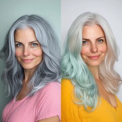 Poster - Transforming gray hair to vibrant color with a beautiful transition. Generative AI