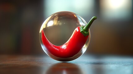 Fototapete - Vibrant Red Chili Pepper in Transparent Glass Orb with Modern Aesthetic

