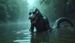 © PaulaDaniela - The Legend of the Alligator Man: A Colombian Folktale of Magic and Curse. Hombre caimán, half caiman man coming out of the Magdalena river