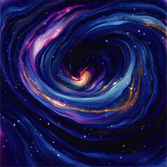 Wall Mural - captivating spiral galaxy vector art: swirling cosmic vortex of blue, purple, and gold with stars an