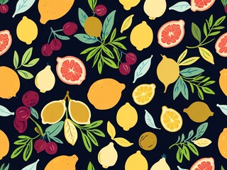 Wall Mural - Vibrant Citrus Fruit Pattern: A Delightful Summer Design