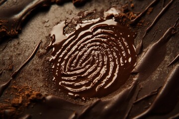 Wall Mural - A chocolate fingerprint impression on a rich frosted dessert surface