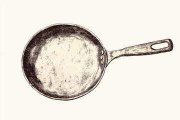 Vintage-style hand-drawn frying pan illustration.