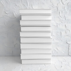 Wall Mural - Stacked white boxes against a textured white wall create a minimalist, monochromatic scene.