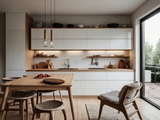 Wall Mural - A well lit modern kitchen showcasing sleek cabinetry and decor