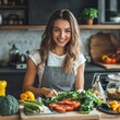 © bersch28 - Smiling woman prepares fresh vegetables in a modern kitchen during morning hours