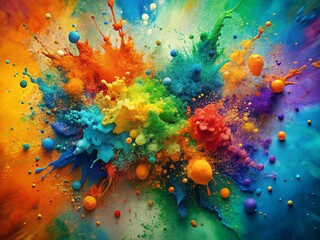 Aufkleber - Vibrant Abstract Art Background: Orange, Green, Purple, Blue Paint Splatter