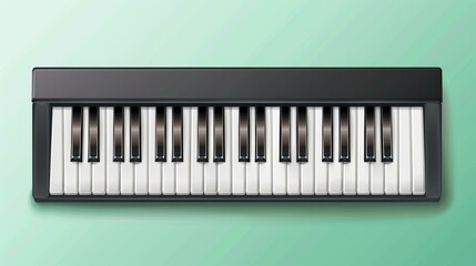 Canvas Print - A sleek black piano keyboard set against a soft light green backdrop, ideal for music learning and creativity.