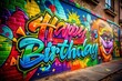 © Man888 - Vibrant Graffiti Birthday Art: Urban Style Happy Birthday Celebration Stock Photo