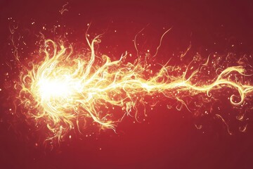 Wall Mural - Abstract depiction of golden energy discharge against red background