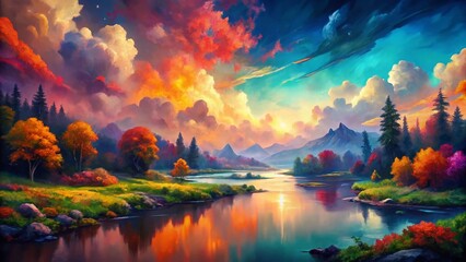 Poster - Vibrant Watercolor Landscape: Abstract Colorful Splashes
