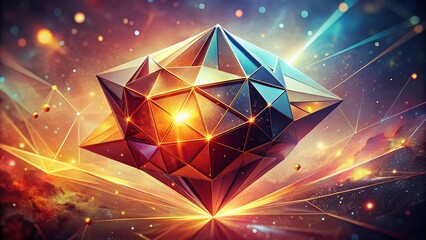 Aufkleber - Vintage Futuristic Abstract 3D Low Poly Render: Geometric Shapes & Sci-Fi Background