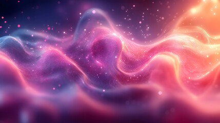 Poster - Ethereal luminous waves of energy flowing with shimmering particles background