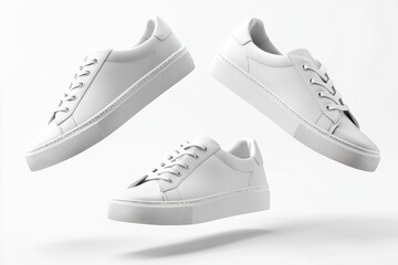 Wall Mural - Stylish white sneakers floating in a minimalistic setting with soft lighting