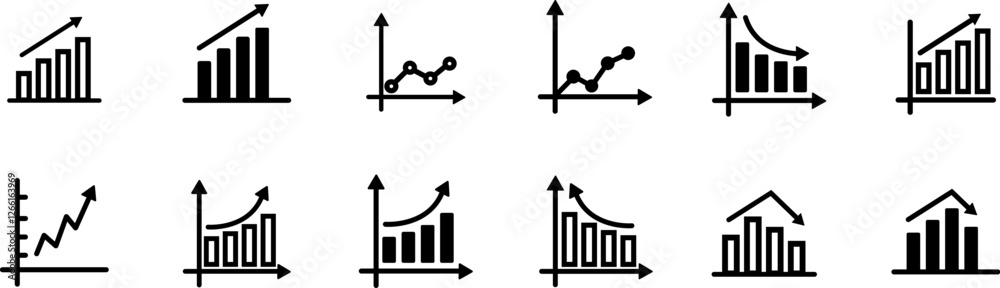 Bar chart icons.Growing chart with arrow.Business graph icons.Statistic ...