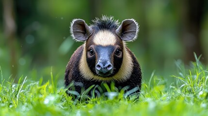 Wall Mural - Baby Malayan tapir in green forest, wildlife