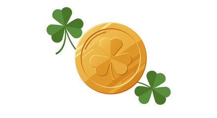 Poster - Gold coin with shamrocks. Gold coin with shamrock symbol. Gold coin with shamrocks and shamrock symbol