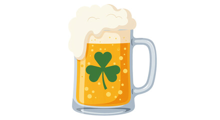 Poster - Beer mug with beer and shamrock. Beer mug with foam and green shamrock