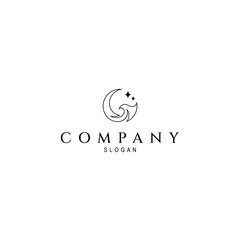 Wall Mural - crescent moon and waves line art style logo with shooting star elements