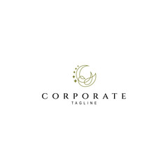 Wall Mural - peacock line art style logo with stars elements