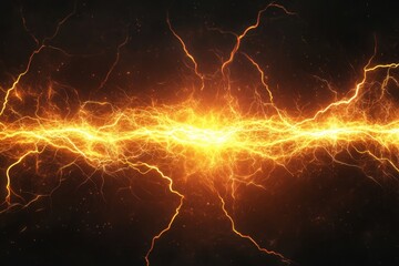 Wall Mural - Vibrant golden electrical discharge striking with fierce power against darkness