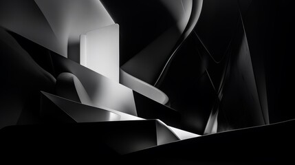 Wall Mural - abstract composition with geometric shapes and light contrasts in a black and white setting