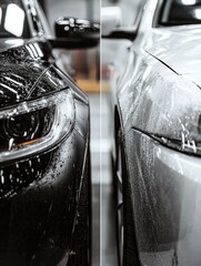 Poster - Contrasting views of a scratched dirty car and a shiny polished vehicle highlighting the importance of regular maintenance. Generative AI