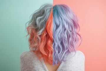 Poster - Transforming gray hair into vibrant colors with a fresh makeover for a trendy look. Generative AI