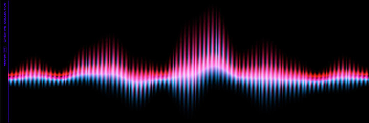 Sound wave equalizer of music soundwave spectrum, audio dynamic visualizer. Vector music sound wave or voice frequency equalizer with neon glow waveform