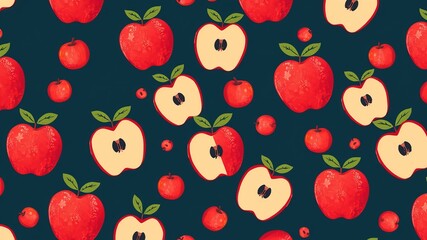 Wall Mural - Vibrant Apples in Repeating Pattern on Dark Background Showcasing Freshness and Natural Beauty