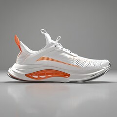 Stylish White Athletic Shoe with Orange Accents