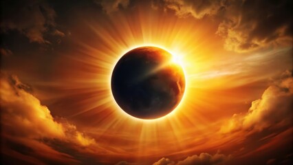 Wall Mural - dramatic solar eclipse casting an orange hue over the sky, solar, eclipse, orange, color, sky, celes