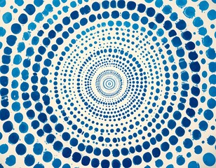 Poster - Concentric Circles of Blue Dots, An Abstract Hand-Painted Illusion