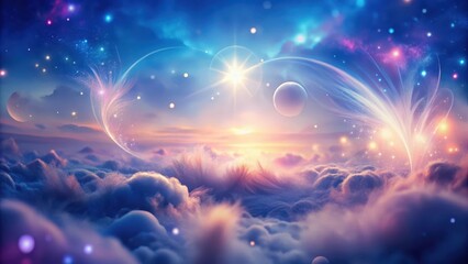 Wall Mural - ethereal dreamscape celestial bodies and luminescent cloudscape above a soft, fluffy terrain