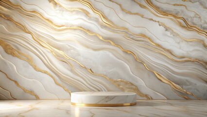 Wall Mural - Elegant White Marble Podium with Golden Accents Against a Luxurious Swirling Background