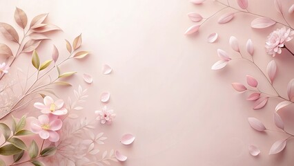 Wall Mural - Pastel Floral Arrangement with Delicate Blooms and Branches on Soft Pink Background