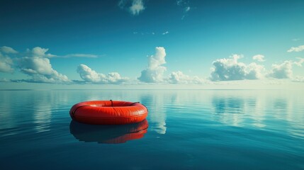 Poster - Calm Ocean, Life Ring, Serenity, Cloudscape, Peaceful Escape