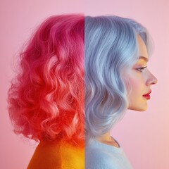 Poster - Transformation from gray hair to vibrant color in a stunning side by side display showcasing personal style. Generative AI