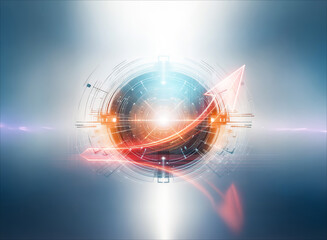 Wall Mural - bright abstract circle with upward arrow and geometric lines, suggesting modern tech design and forw