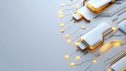 Aufkleber - A white background with a bunch of gold colored electronic components