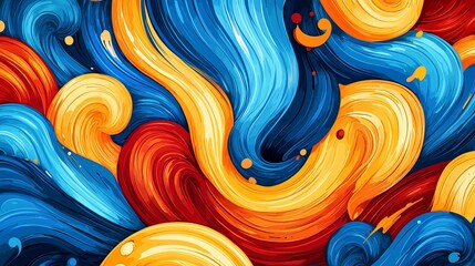 Poster - Vibrant Abstract Swirls of Blue, Red, and Yellow Colors in Motion