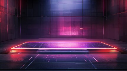 Poster - Futuristic Digital Platform in Neon Lights with Abstract Background