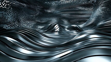 Poster - Abstract Metallic Waves in a Futuristic Digital Environment