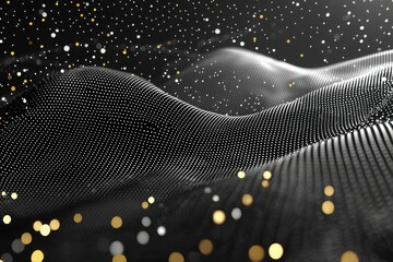 Wall Mural - abstract black and gold wave pattern with sparkling particles