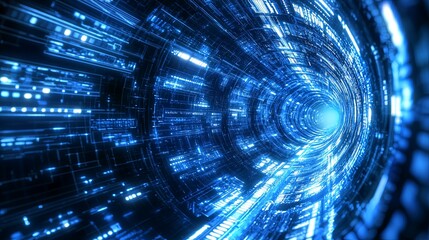 Poster - Dynamic Blue Abstract Light Sphere Tunnel in Digital Environment